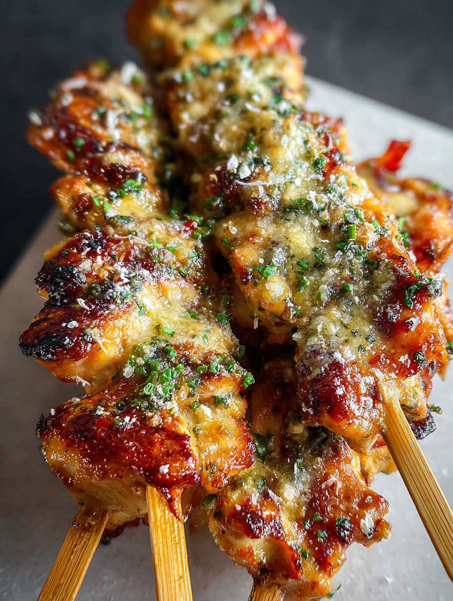 Garlic Parmesan Chicken Skewers.
