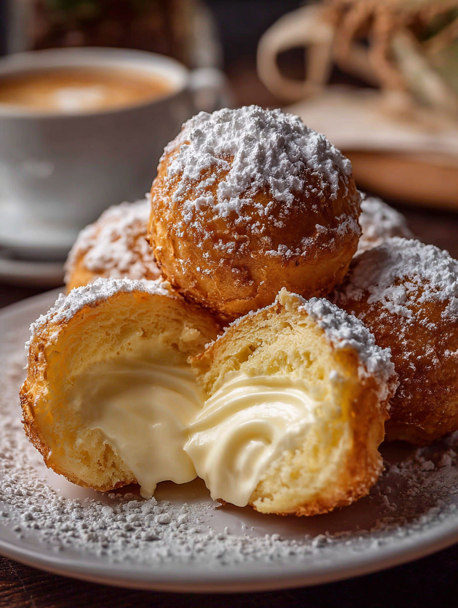 Italian cream bombs with powdered sugar.