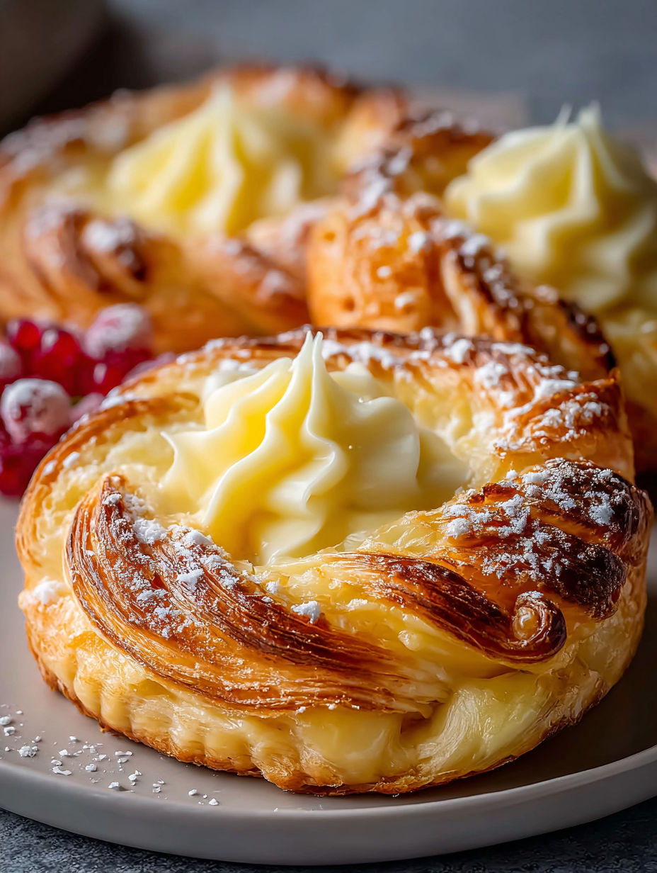 A deliciously flaky cheese danish with powdered sugar on top.