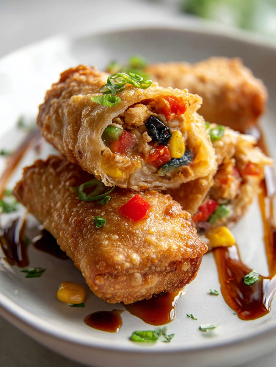 A plate of Southwest Chicken Egg Rolls.
