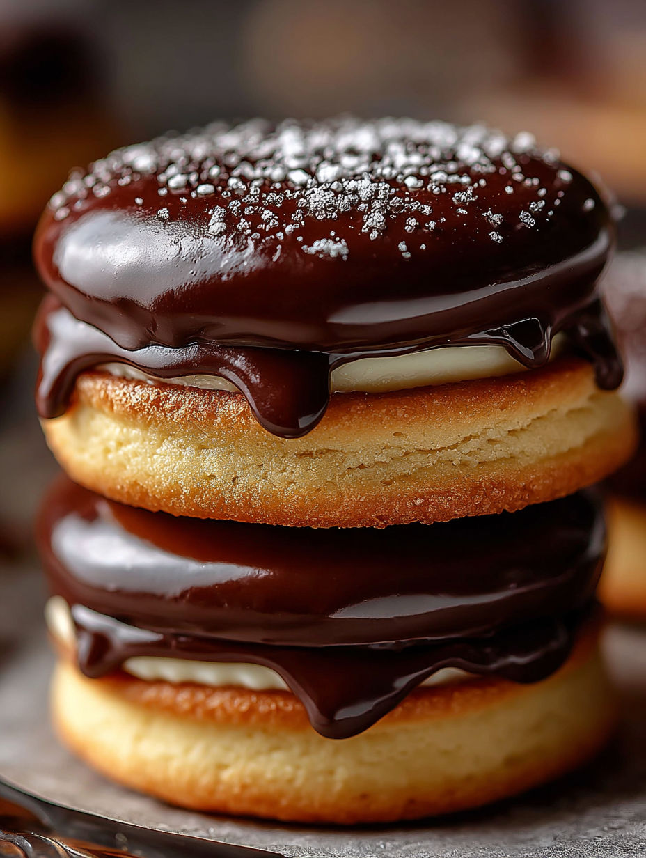 A stack of chocolate covered cookies.