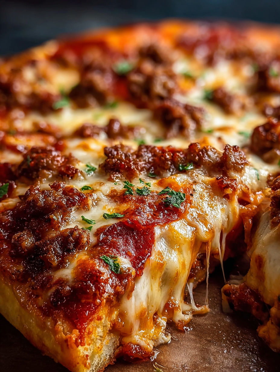 A slice of meat lovers pizza casserole.