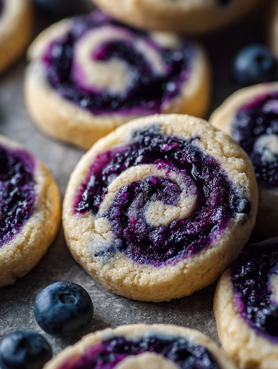 A plate of blueberry cheesecake swirl cookies.