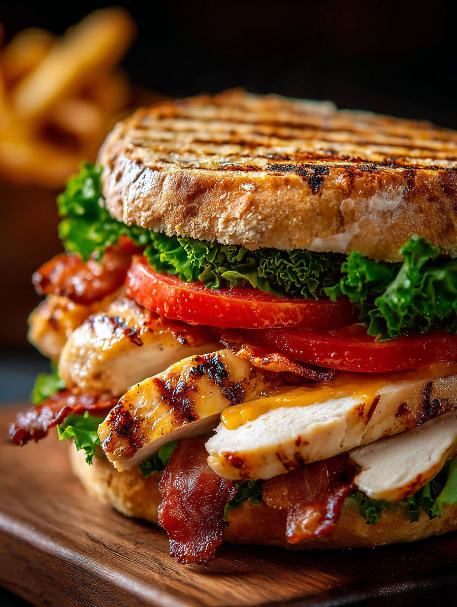 A juicy grilled chicken club sandwich.