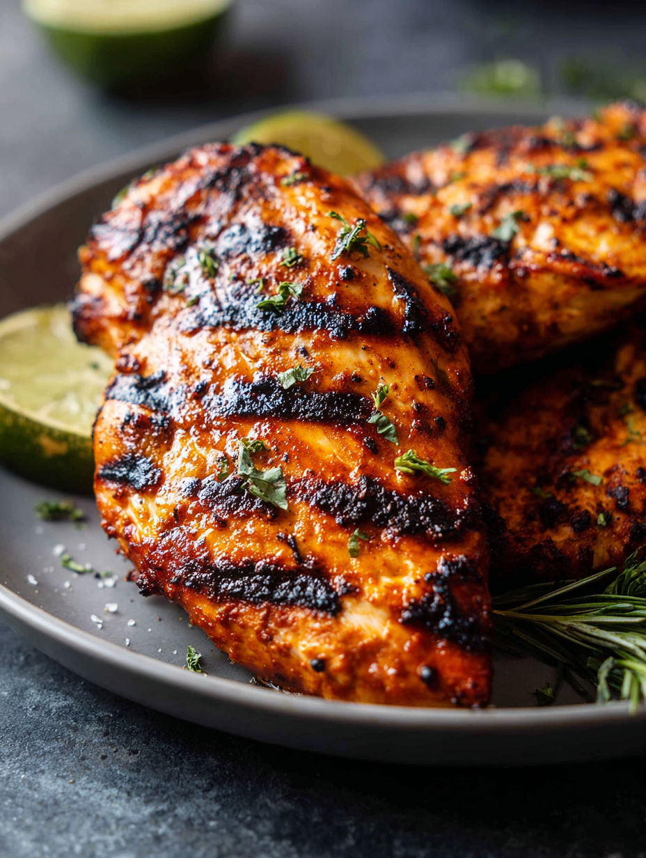 Grilled chicken breast on a plate.