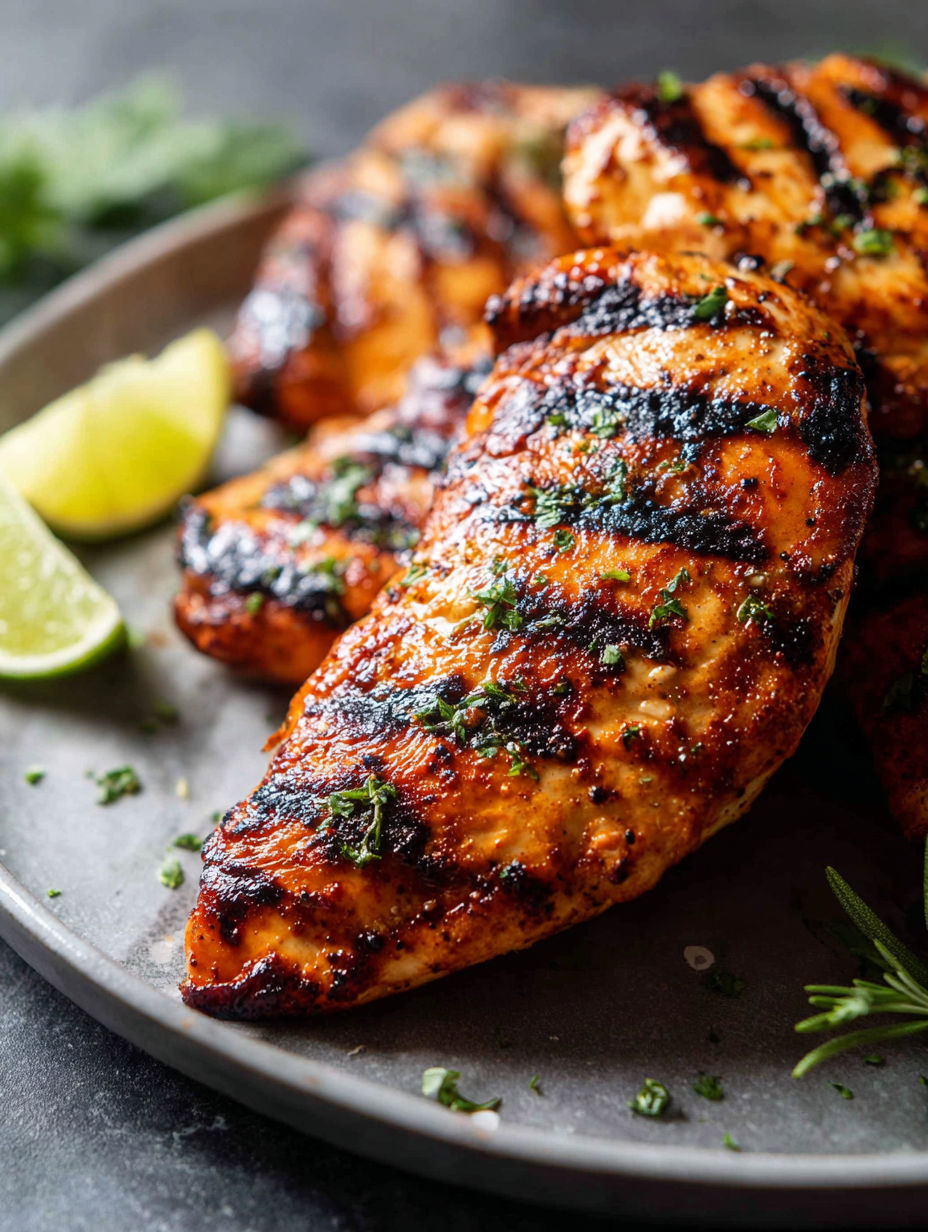 Grilled chicken breast with herbs.