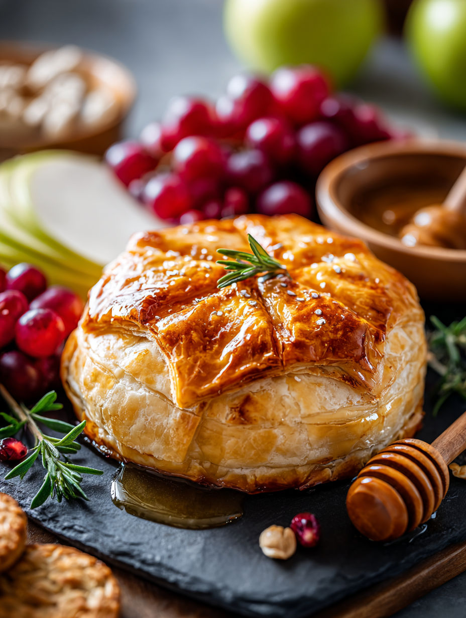 A savory baked brie in puff pastry.