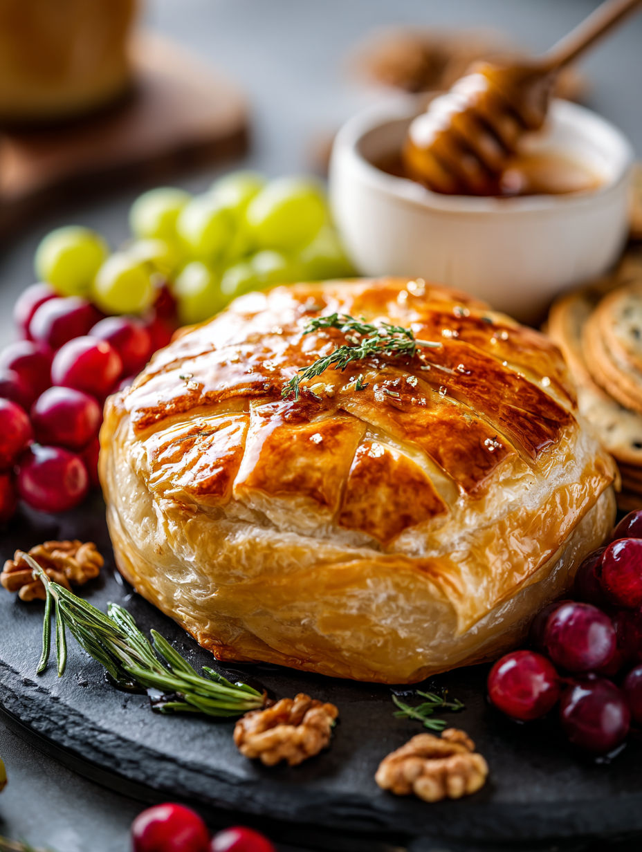 A savory baked brie in puff pastry.