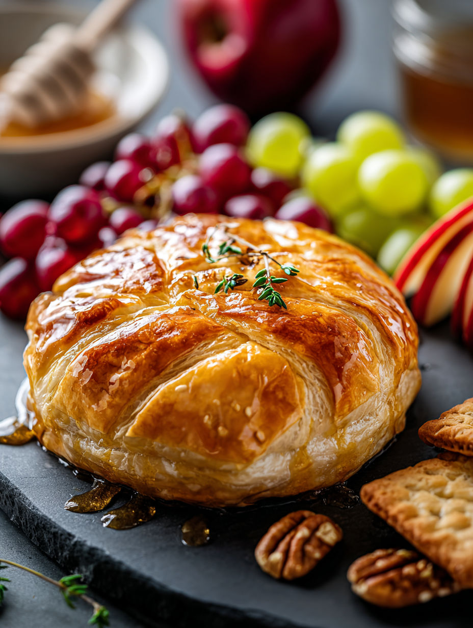 A savory baked brie in puff pastry.