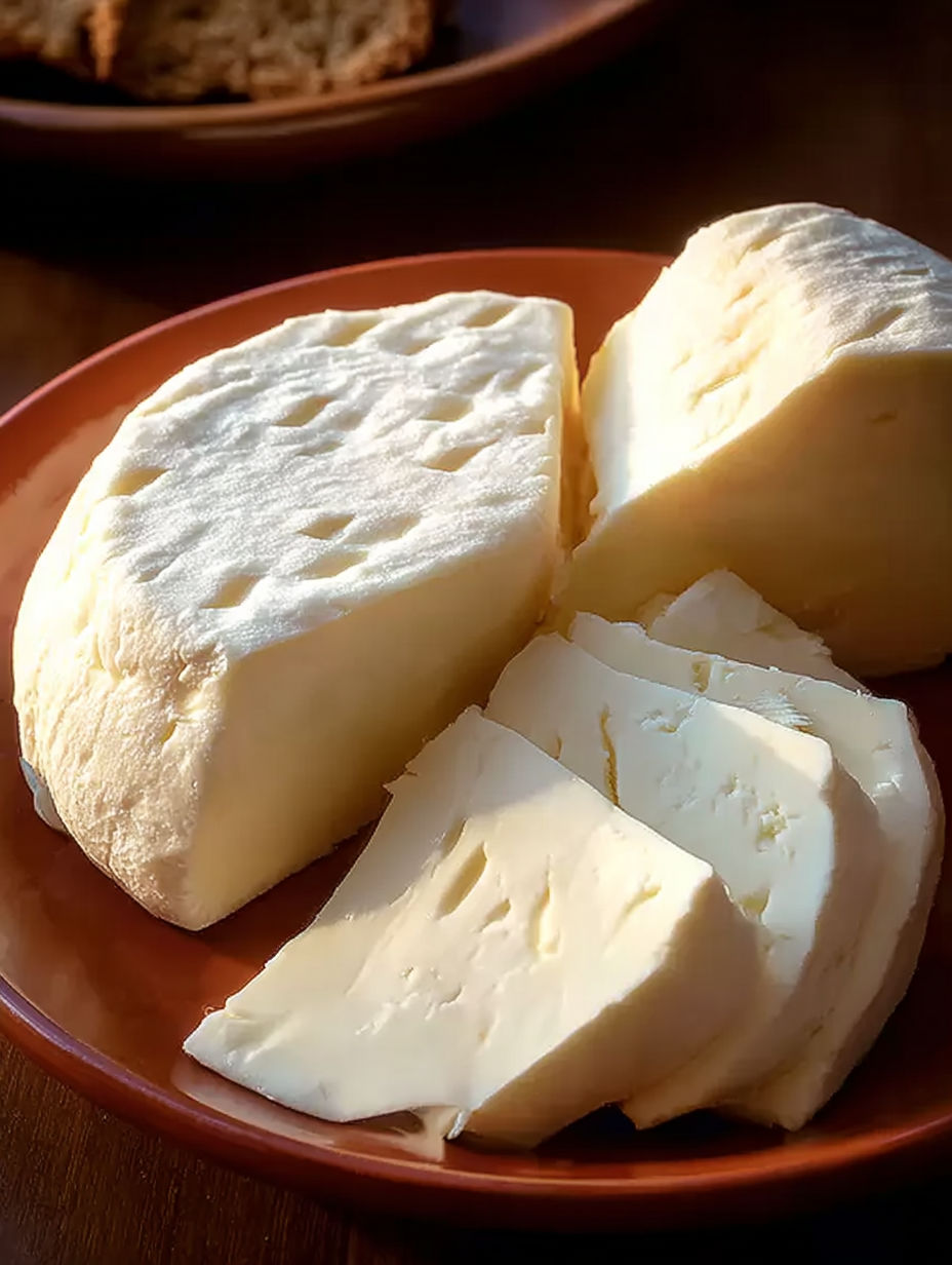 A plate of cheese with three slices.