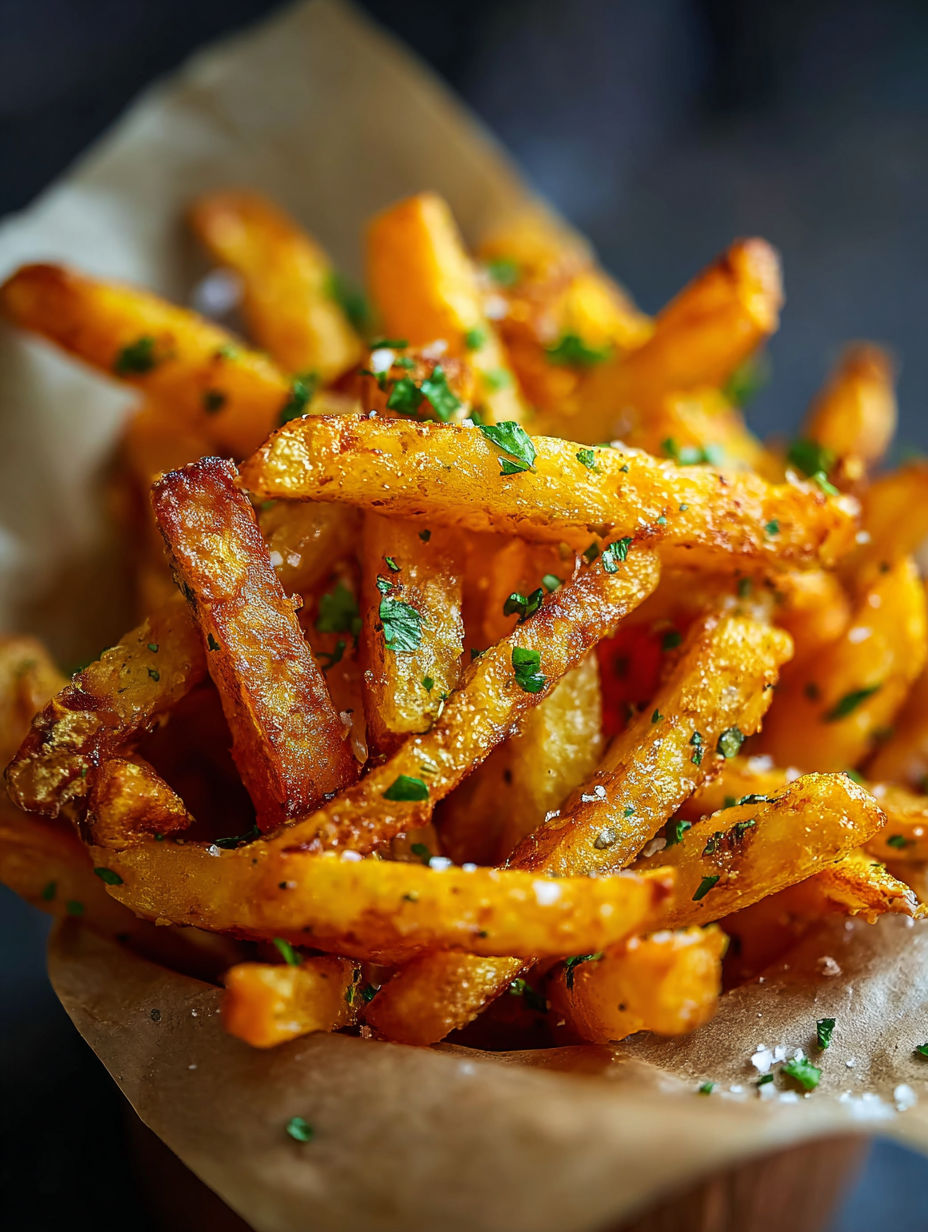 A pile of fries with parsley on top.