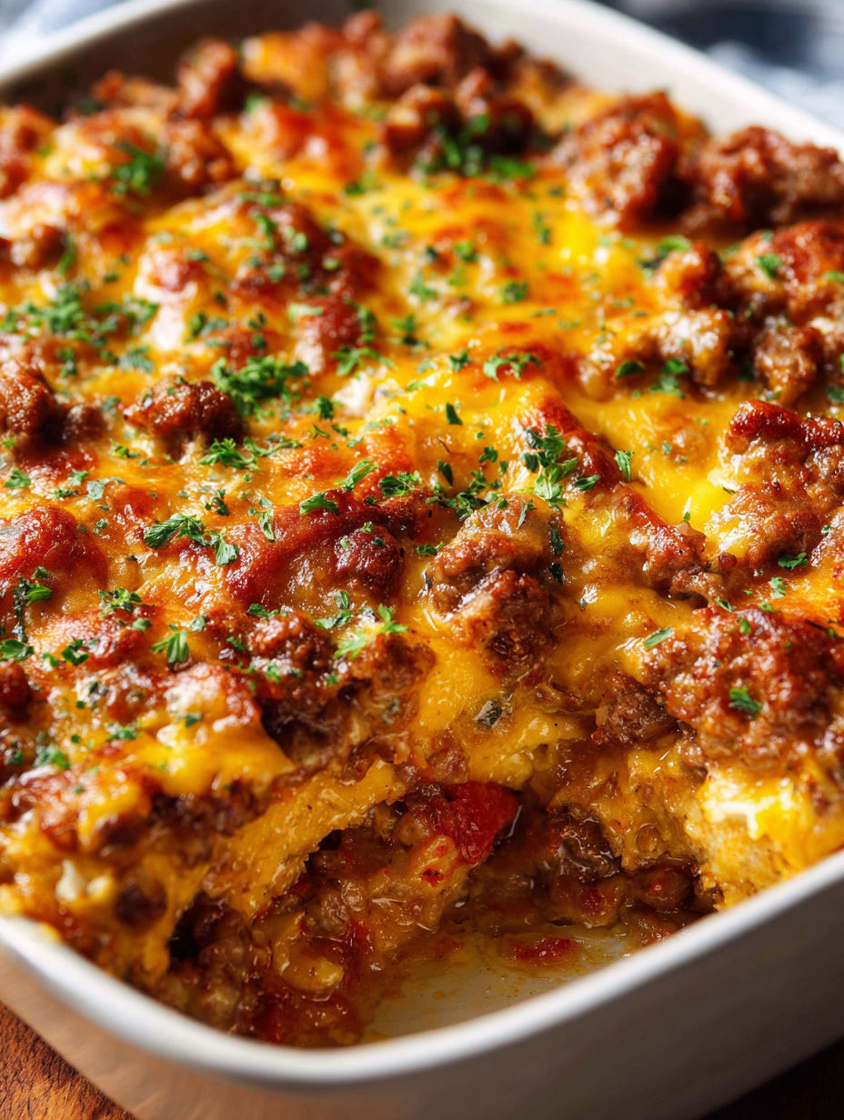 A delicious keto cheeseburger casserole.
