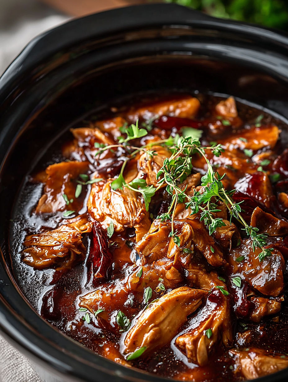 A close up of a crock pot with a delicious meal inside.