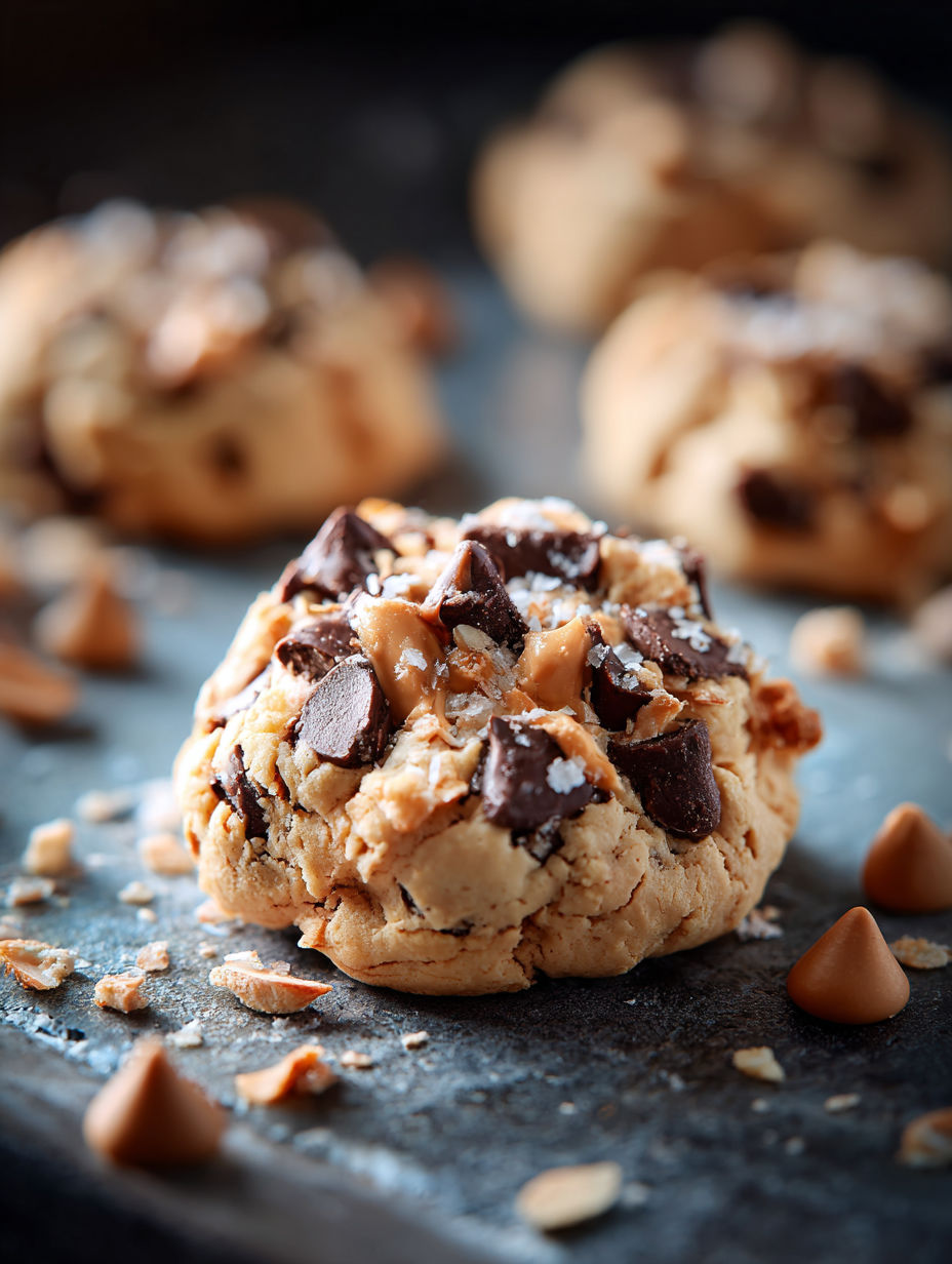 A chocolate chip cookie with white chocolate chips.