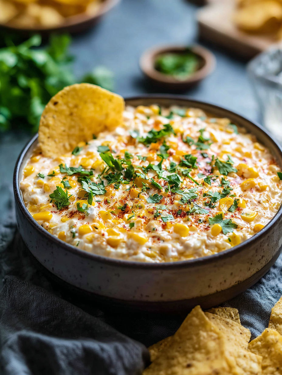 A bowl of food with a tortilla chip on top.