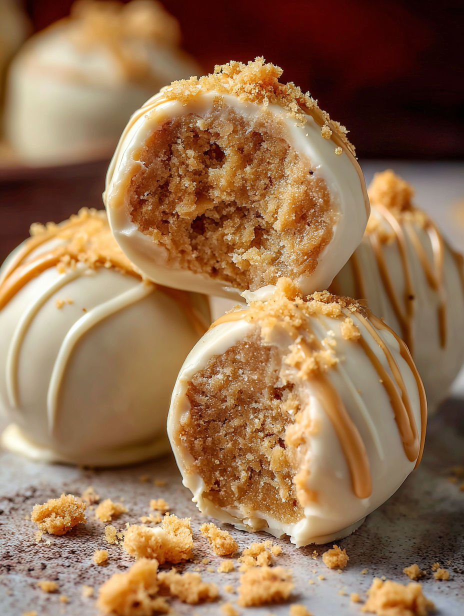 Cookie butter truffles on a table.