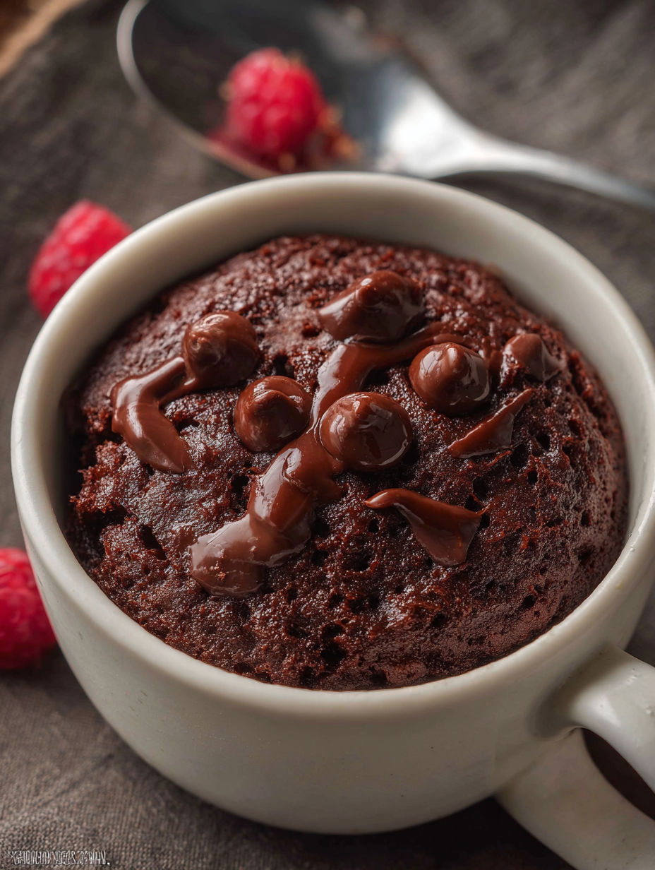 A cup of chocolate muffin with chocolate drizzle.