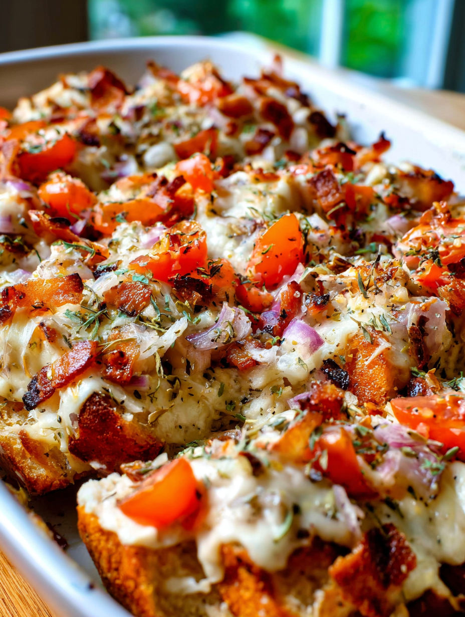 A dish of chicken bruschetta casserole.