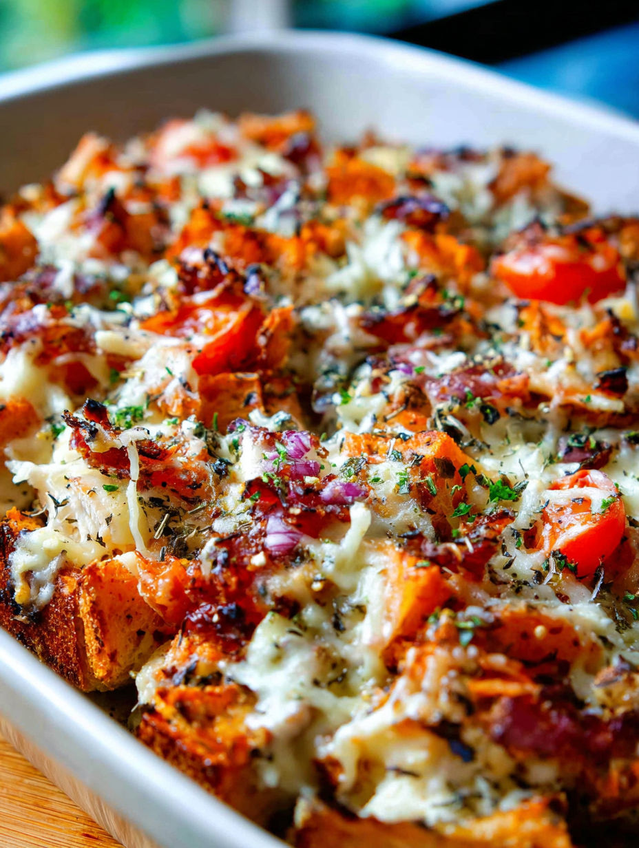 A dish of chicken bruschetta casserole.