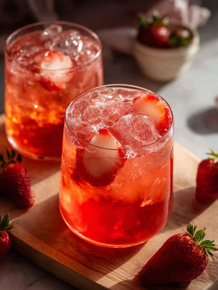 Two glasses of strawberry iced tea.