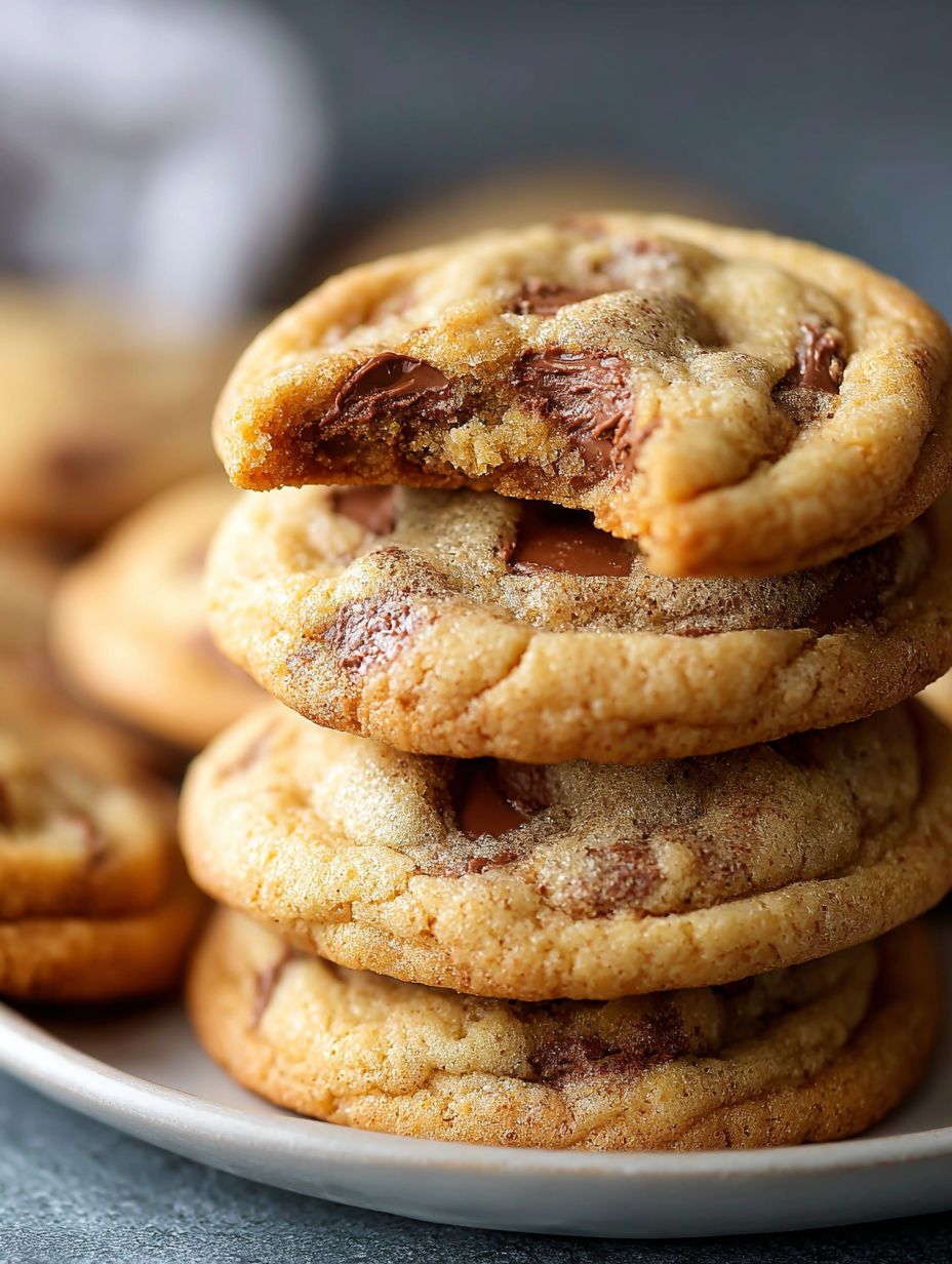 Toffee Doodle Cookies stacked on a plate.