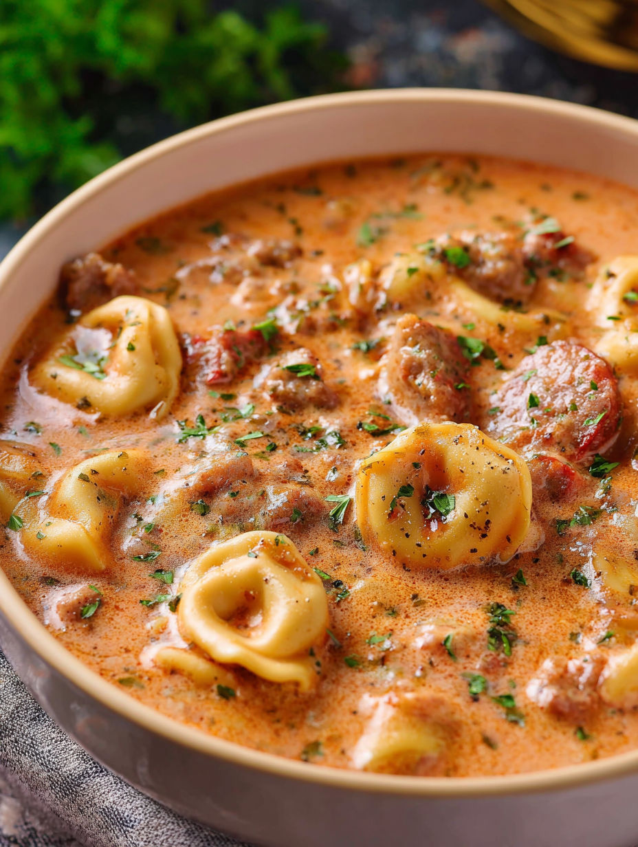 A bowl of soup with meatballs and pasta.