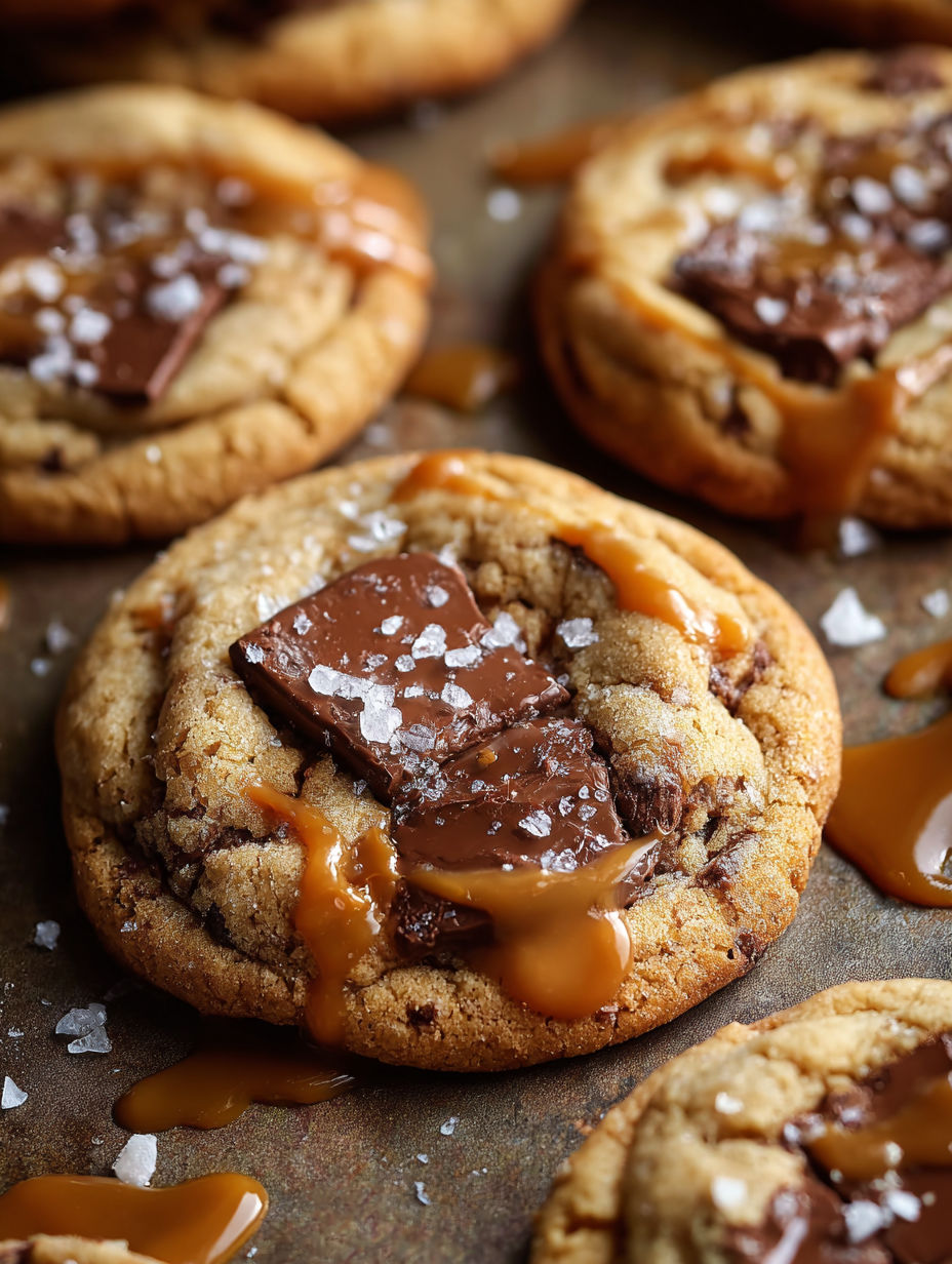 A close up of a salted caramel cookie.