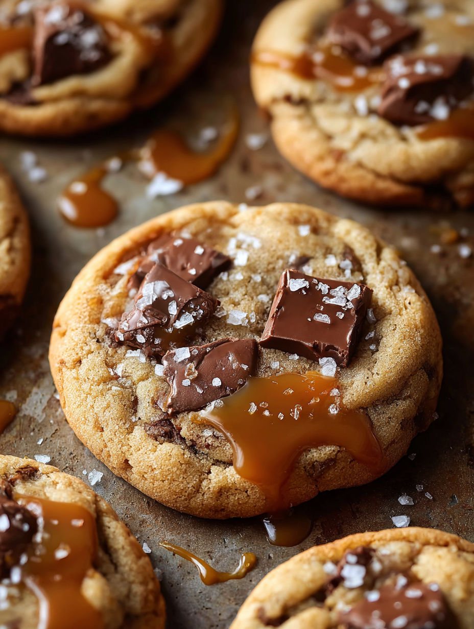 A close up of a salted caramel cookie.