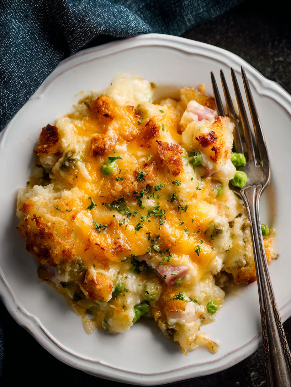 A plate of chicken cordon bleu casserole.