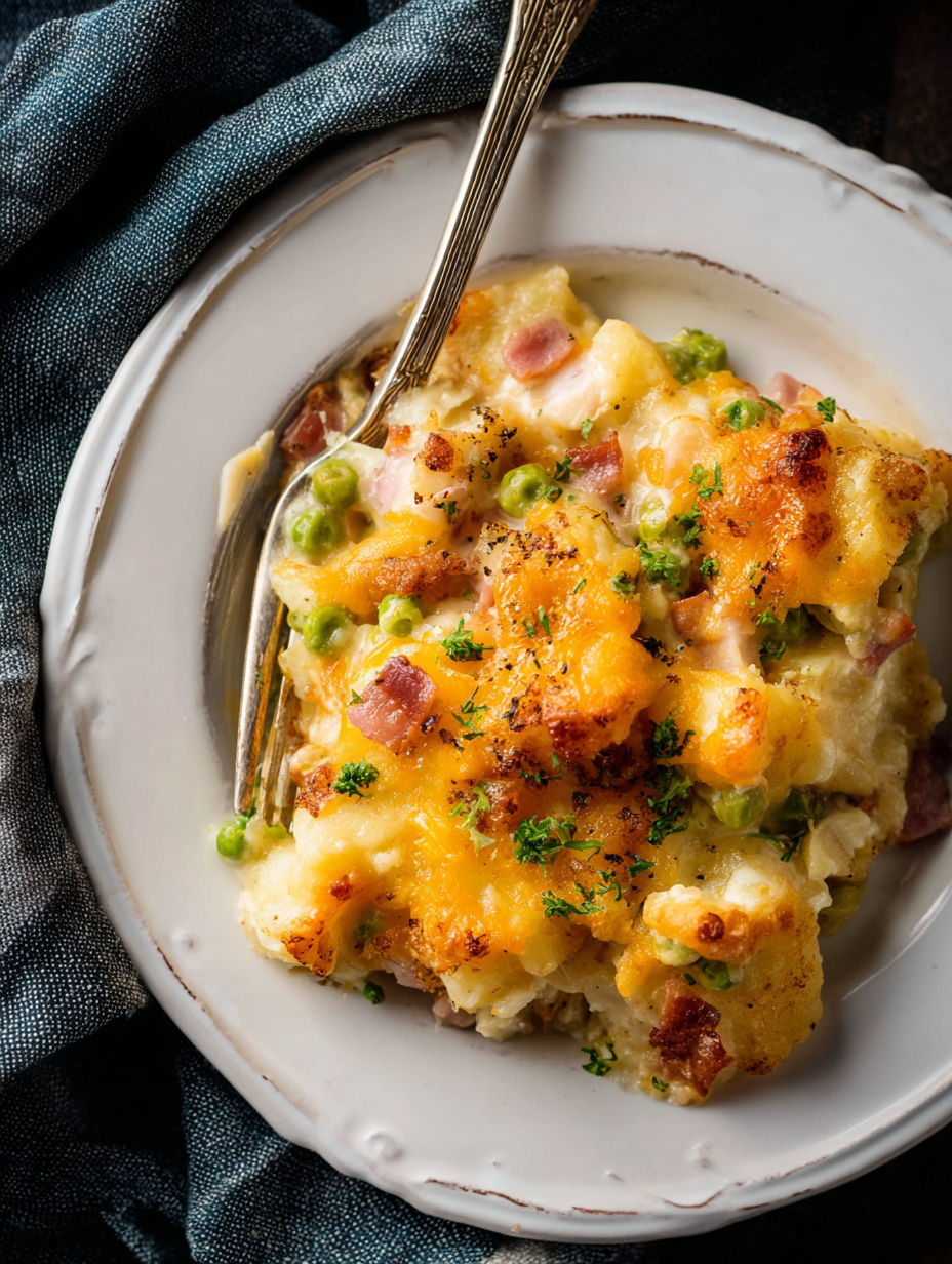 A plate of chicken cordon bleu casserole.
