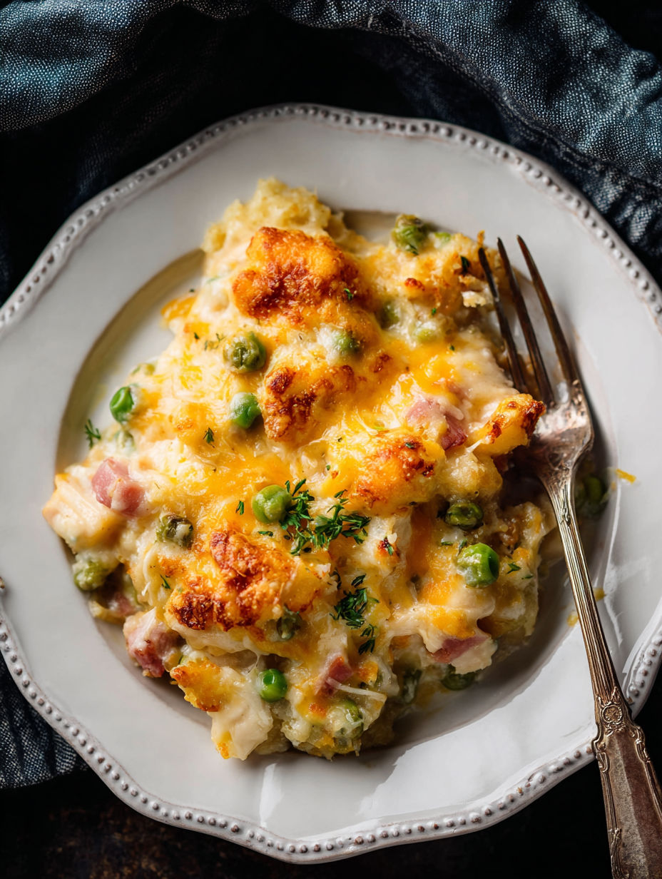 A plate of chicken cordon bleu casserole.