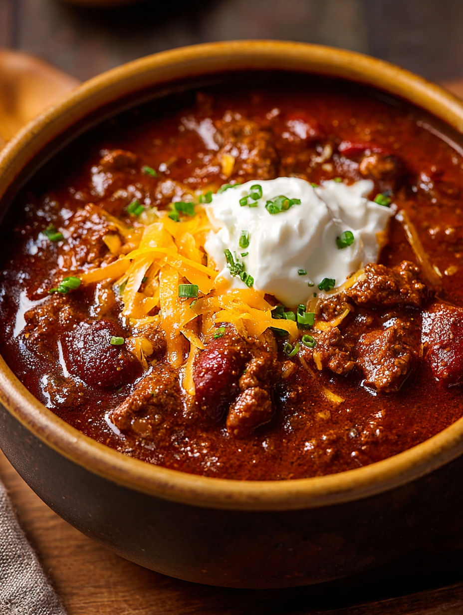 A bowl of Texas chili with cheese on top.