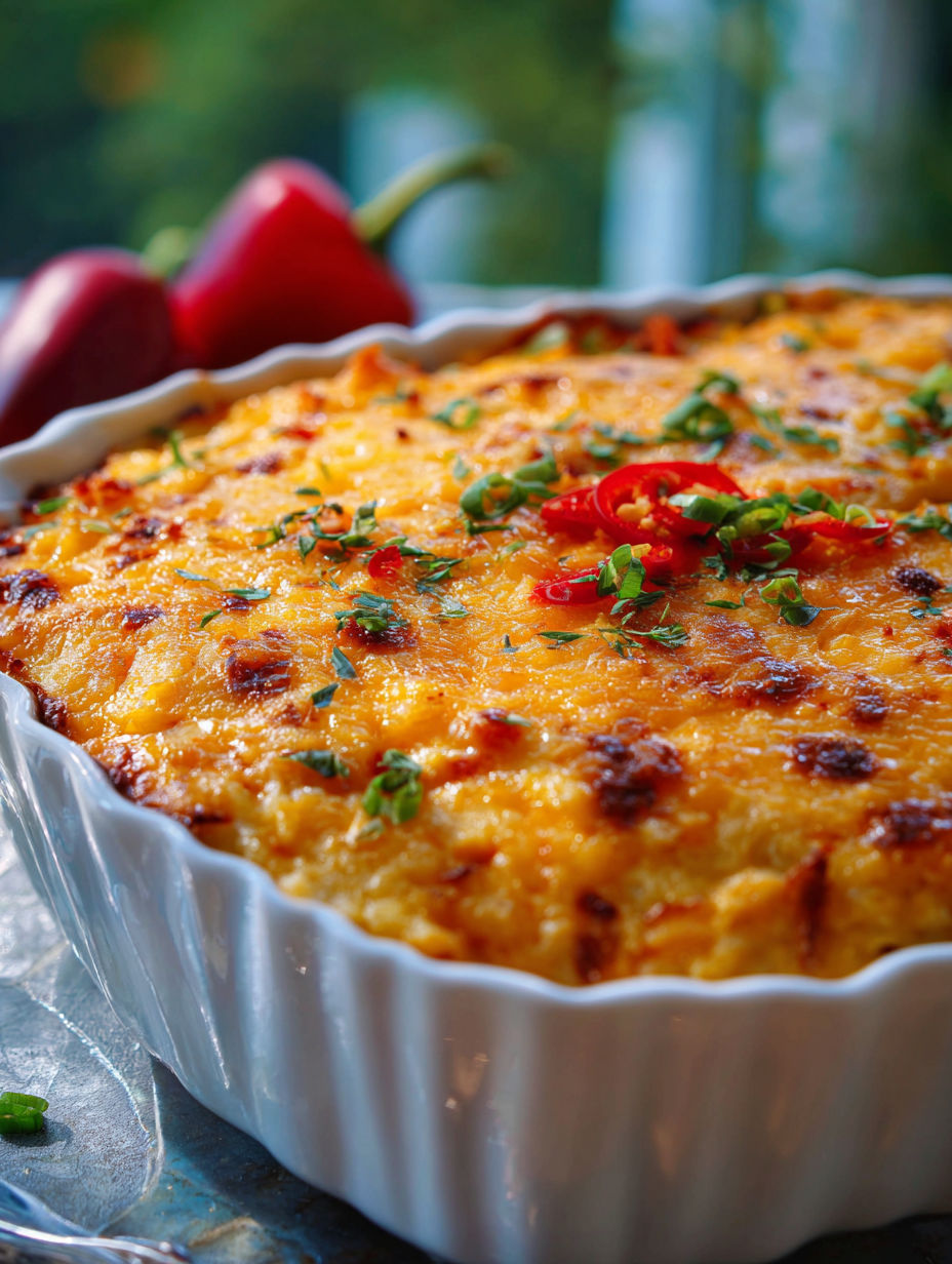 A white bowl with a casserole dish in it.