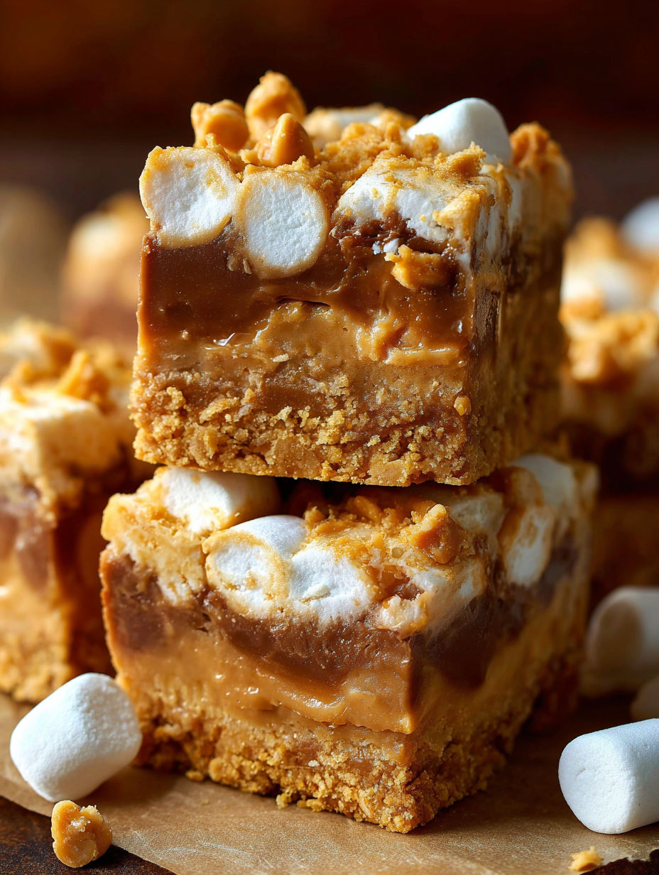 A stack of peanut butter mallow bars.