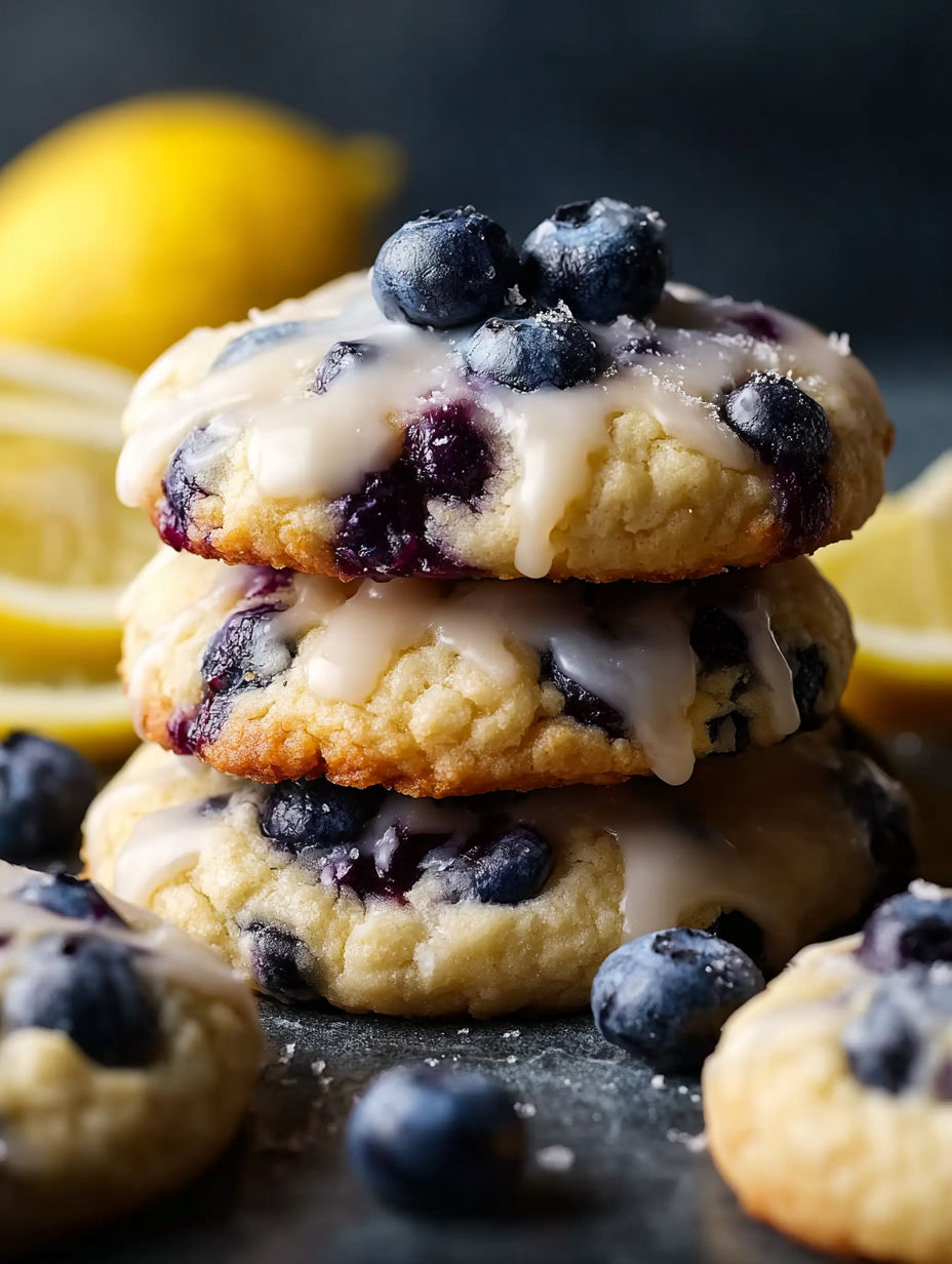 A stack of lemon glazed blueberry cookies.