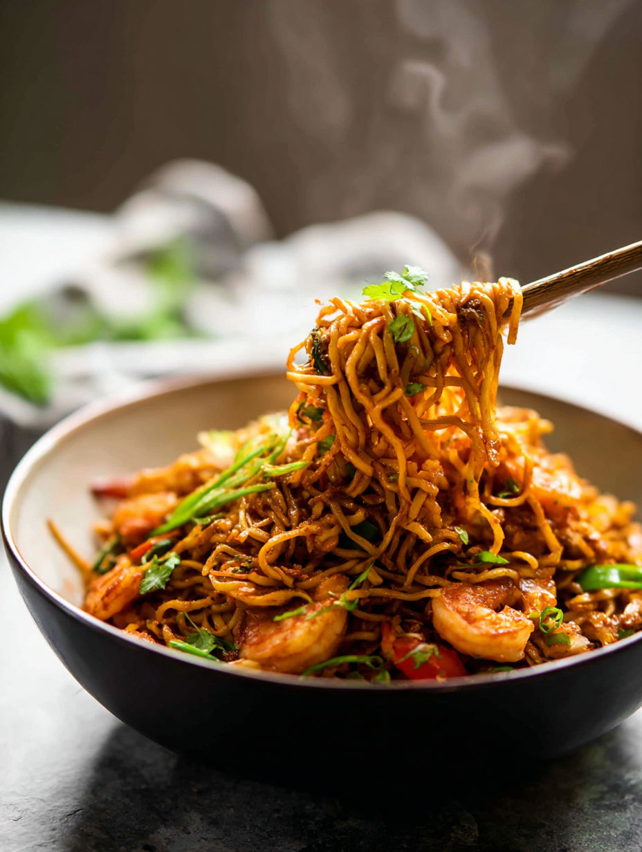 A bowl of Tom Yum Fried Noodles.