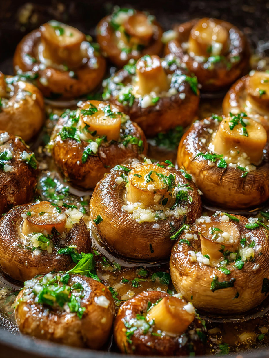 Garlic butter mushrooms on a plate.