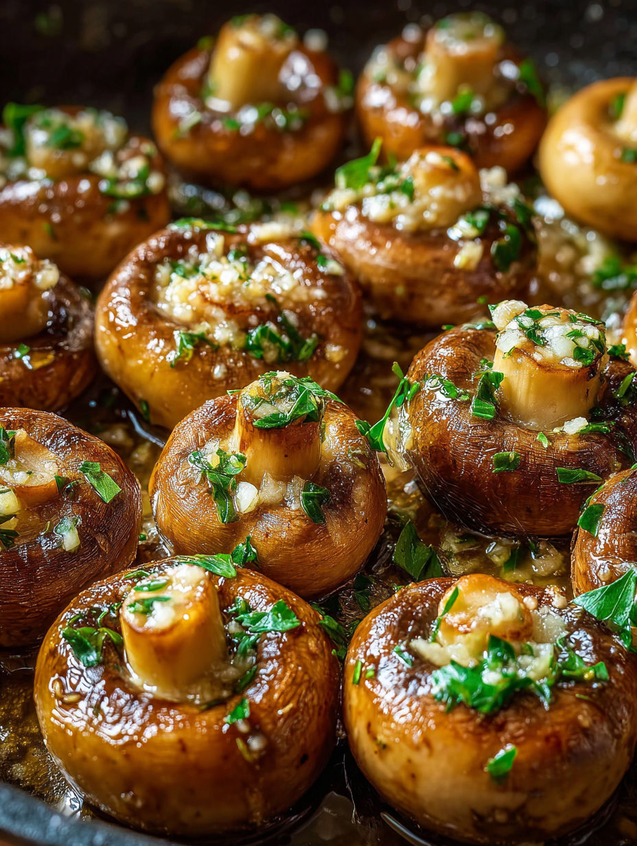Garlic butter mushrooms on a plate.