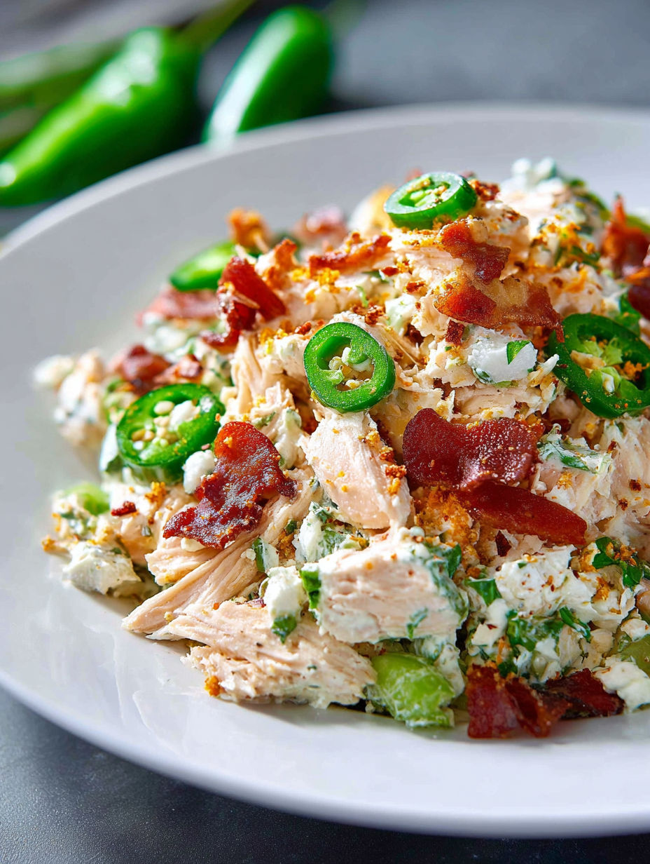 A plate of food with jalapenos and bacon.
