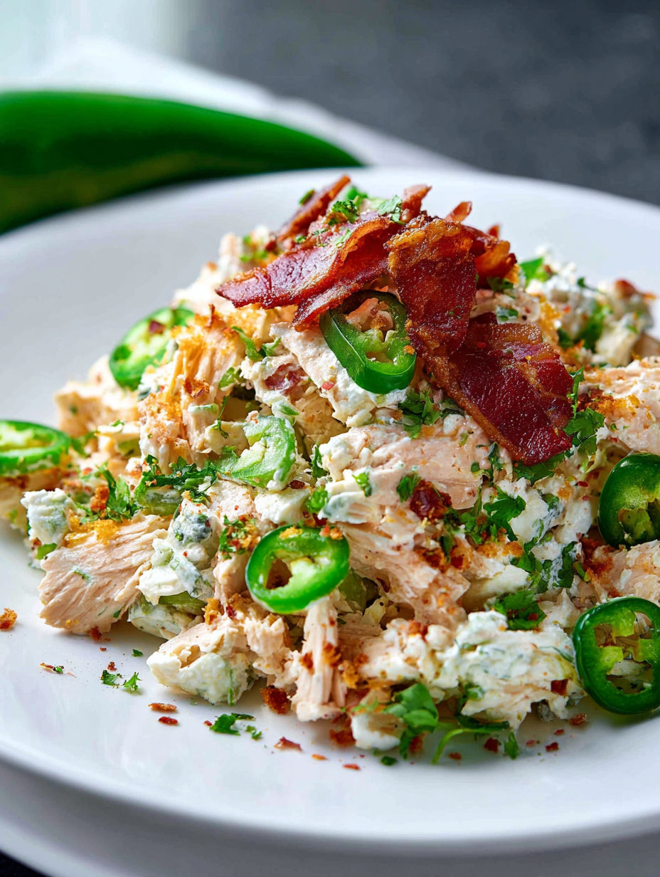 A plate of food with bacon and jalapenos.