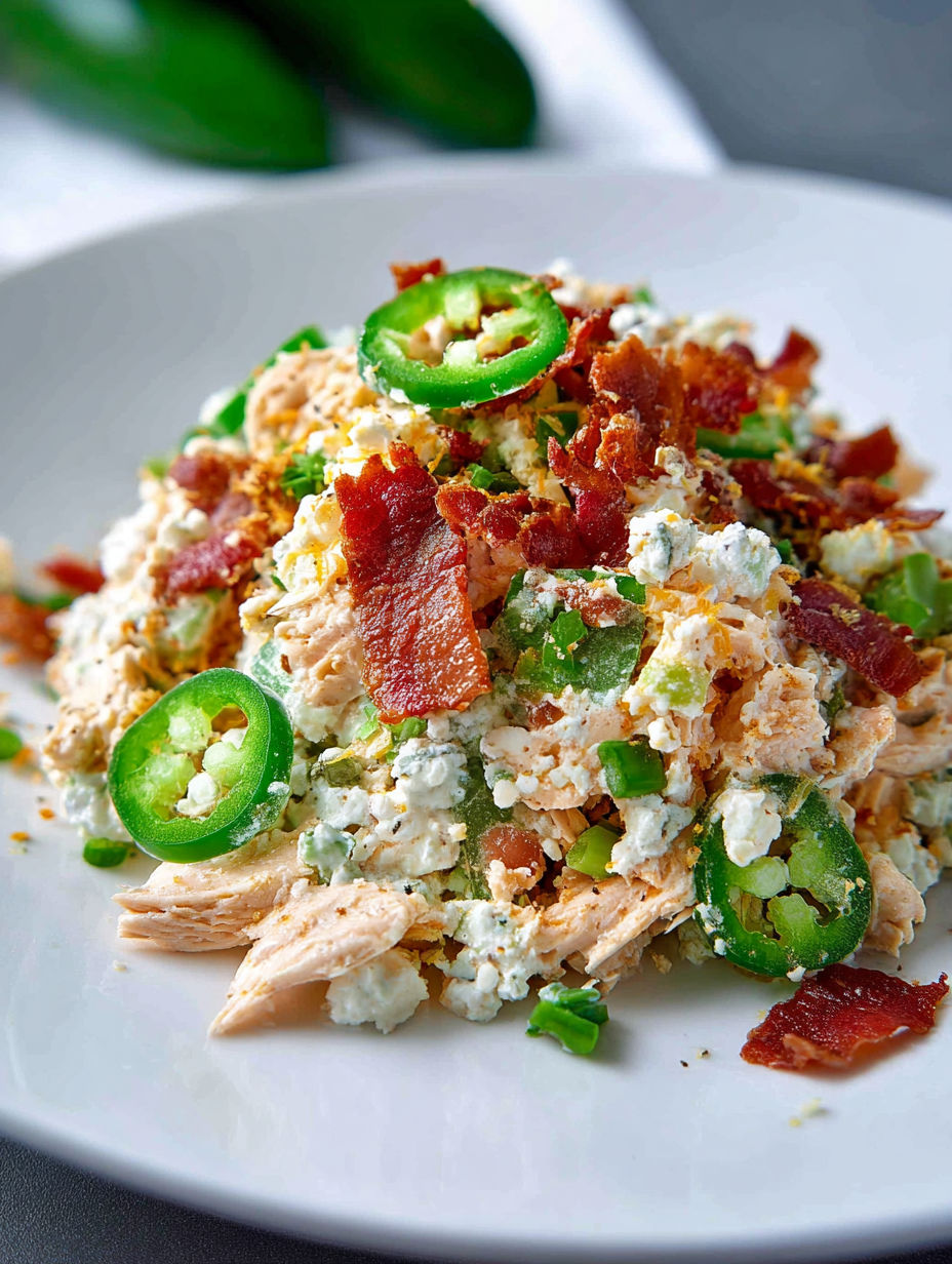 A plate of food with bacon and jalapenos.