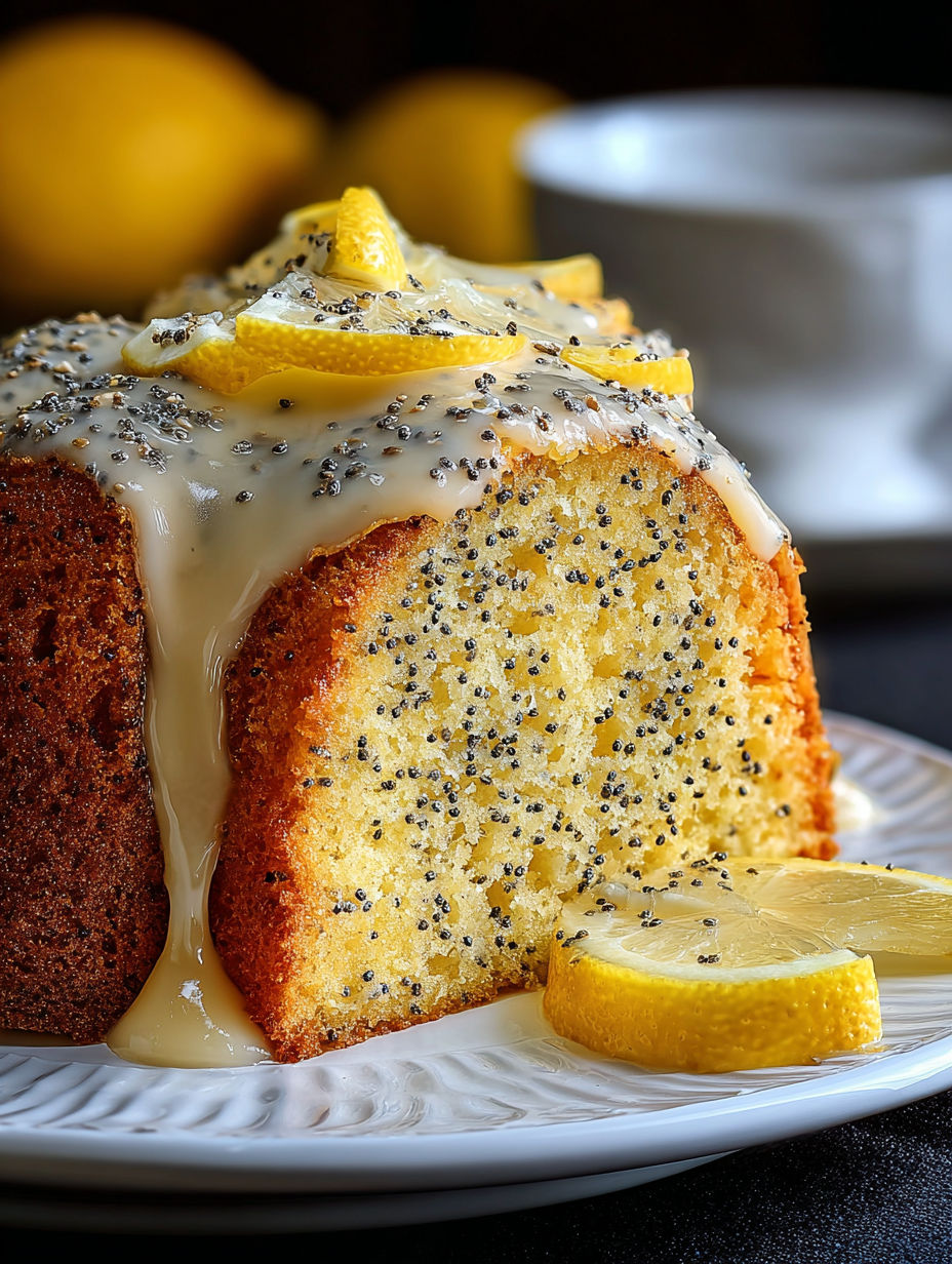 A slice of lemon poppy seed cake.