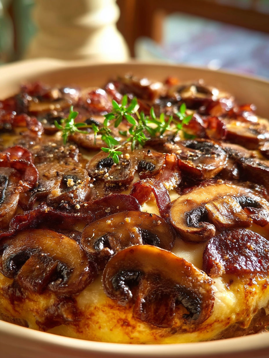 A close up of a Hamburger Mushroom Bake.