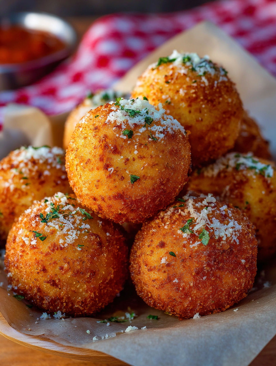 A plate of rice balls with cheese on top.