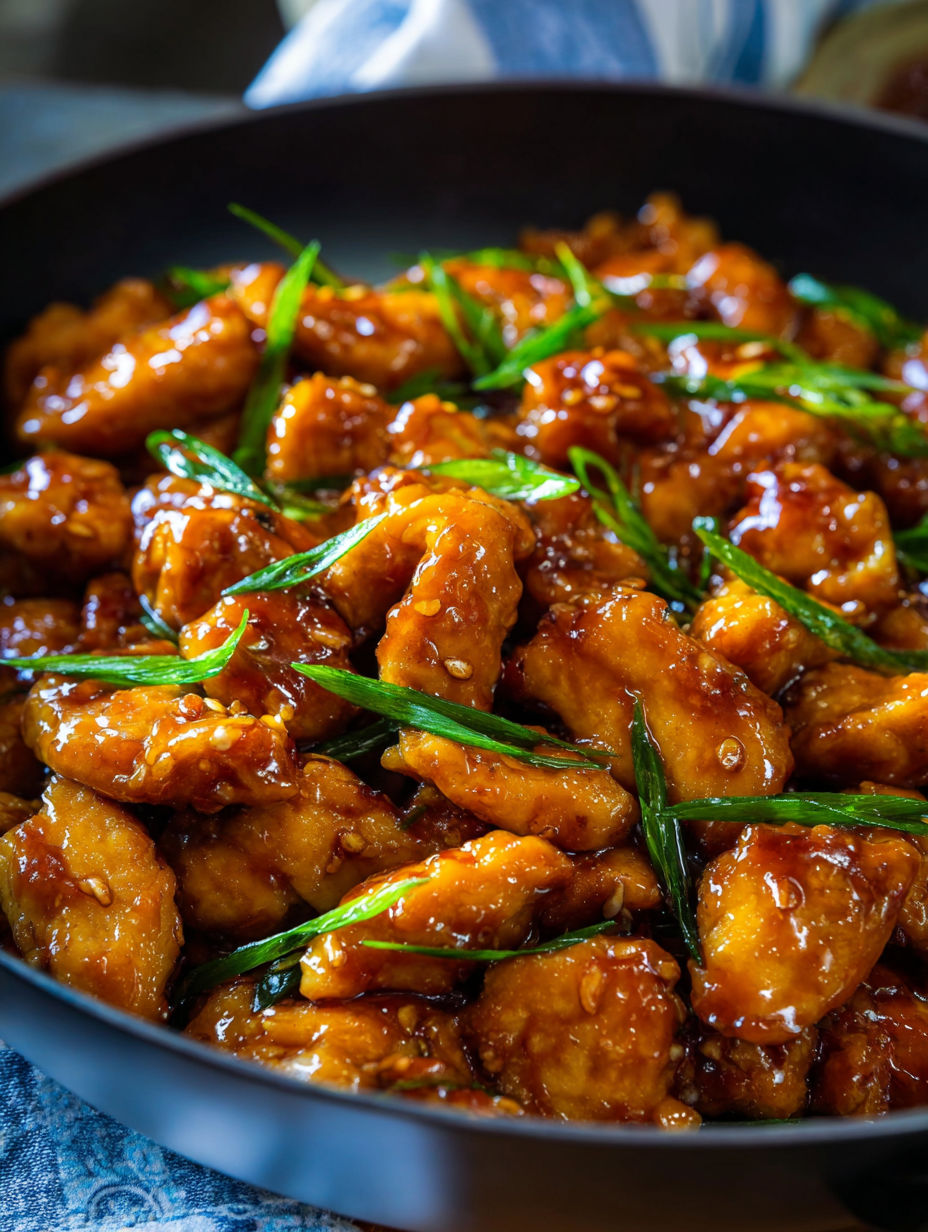 A pan of Mongolian chicken with green onions.