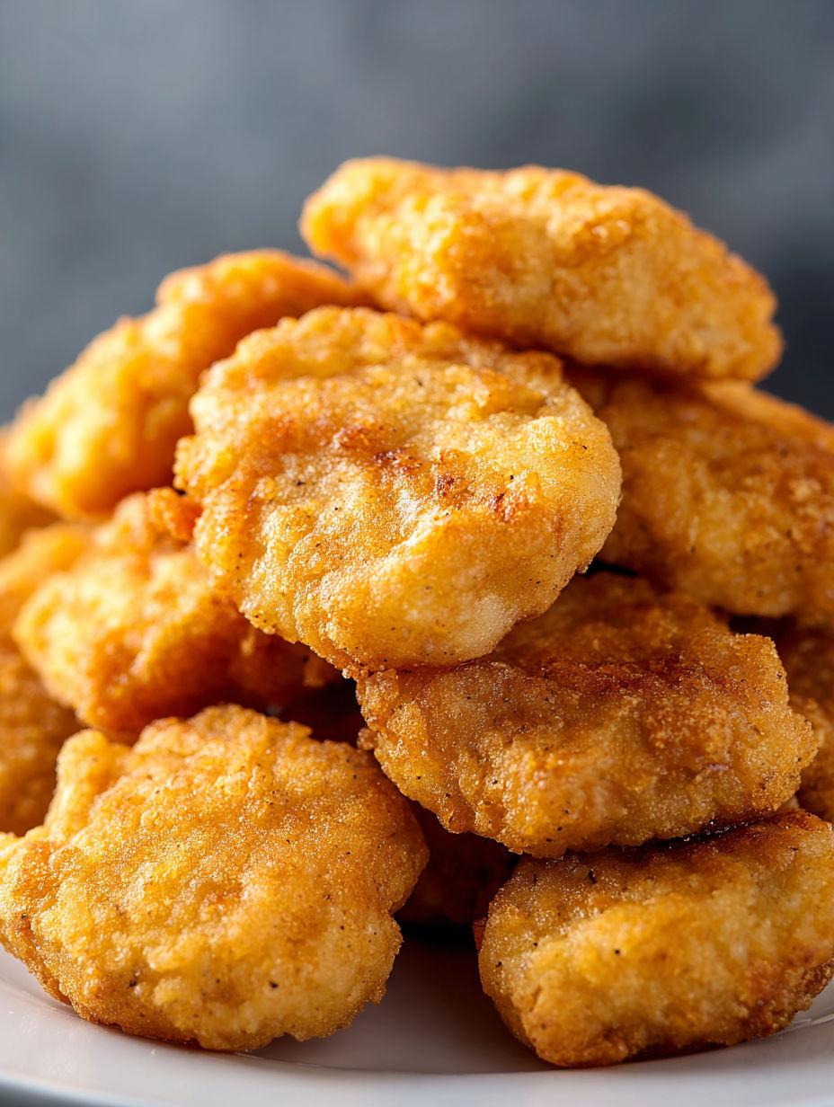 A stack of fried chicken nuggets.
