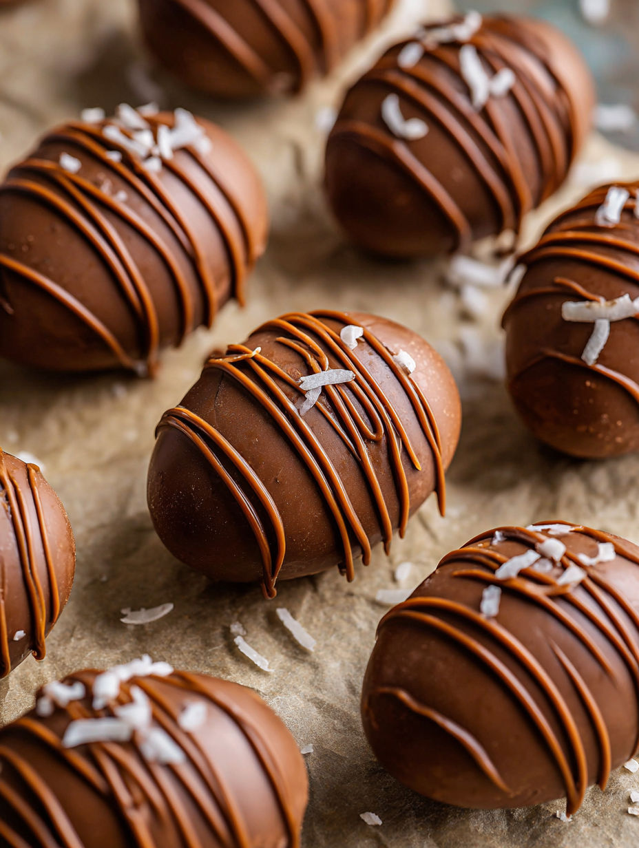 Chocolate covered marshmallows with coconut topping.