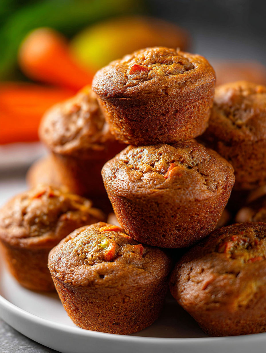 A stack of muffins with carrots on top.