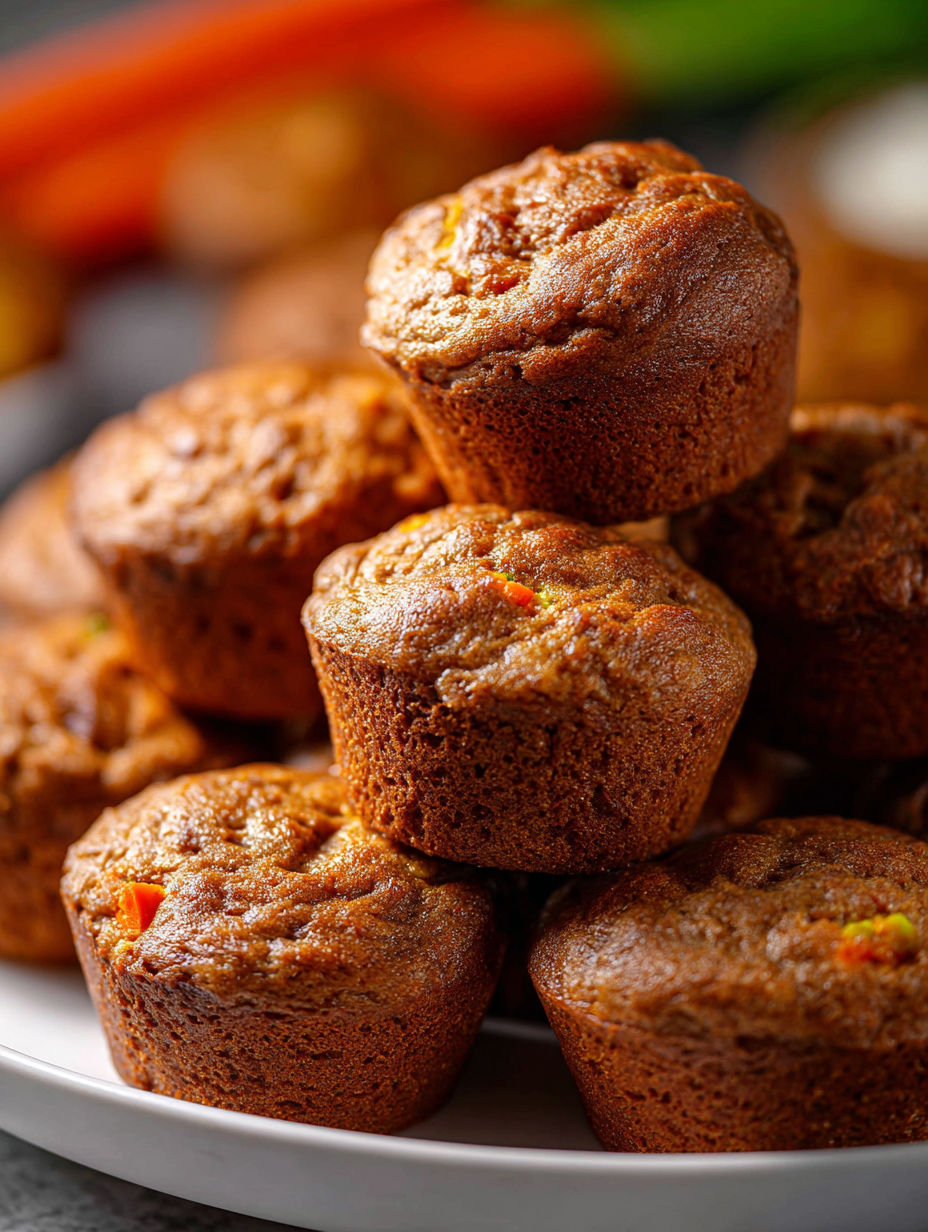 A stack of muffins with a carrot in the middle.