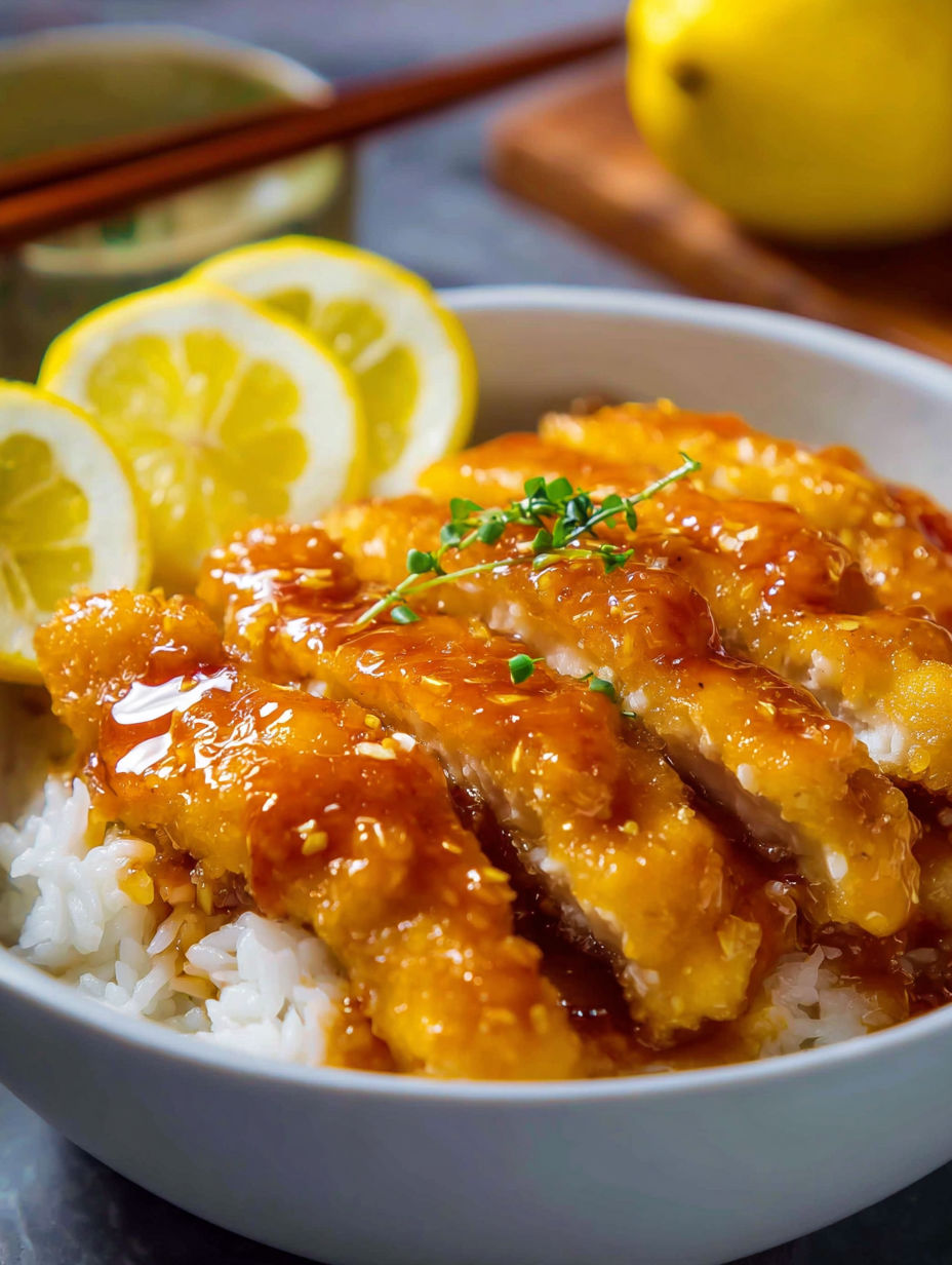 A bowl of food with lemon wedges on top.